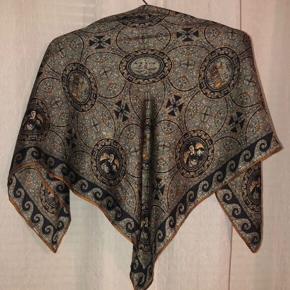 Elaine Gold Vintage Scarf in rust gray ivory tan white brown black